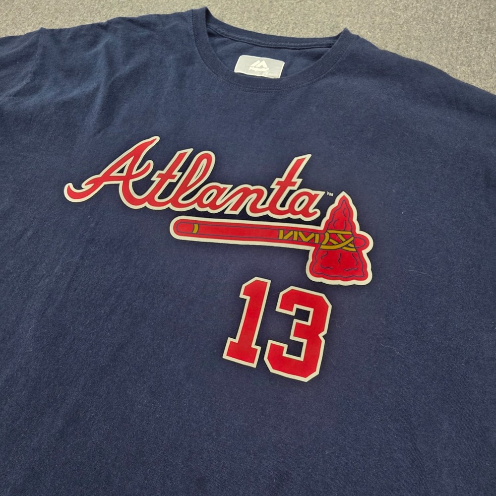 Majestic Atlanta Braves Ronald Acuna Jr #13 Navy TShirt Jersey Size 2XL XXL MLB‎